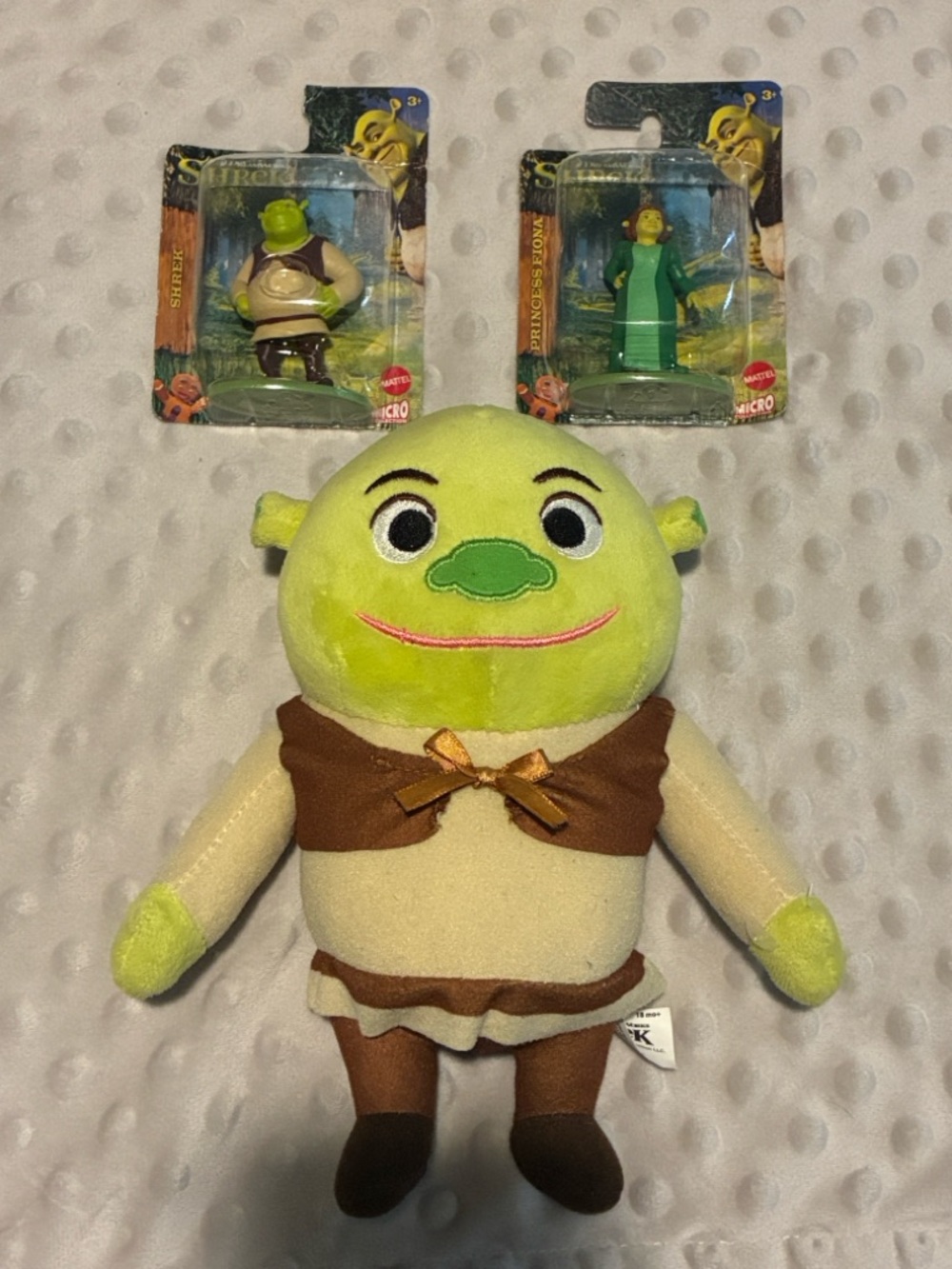 DreamWorks Shrek Plush Stuffed Animal + 2 Mattel Mini Figures Shrek & Fiona